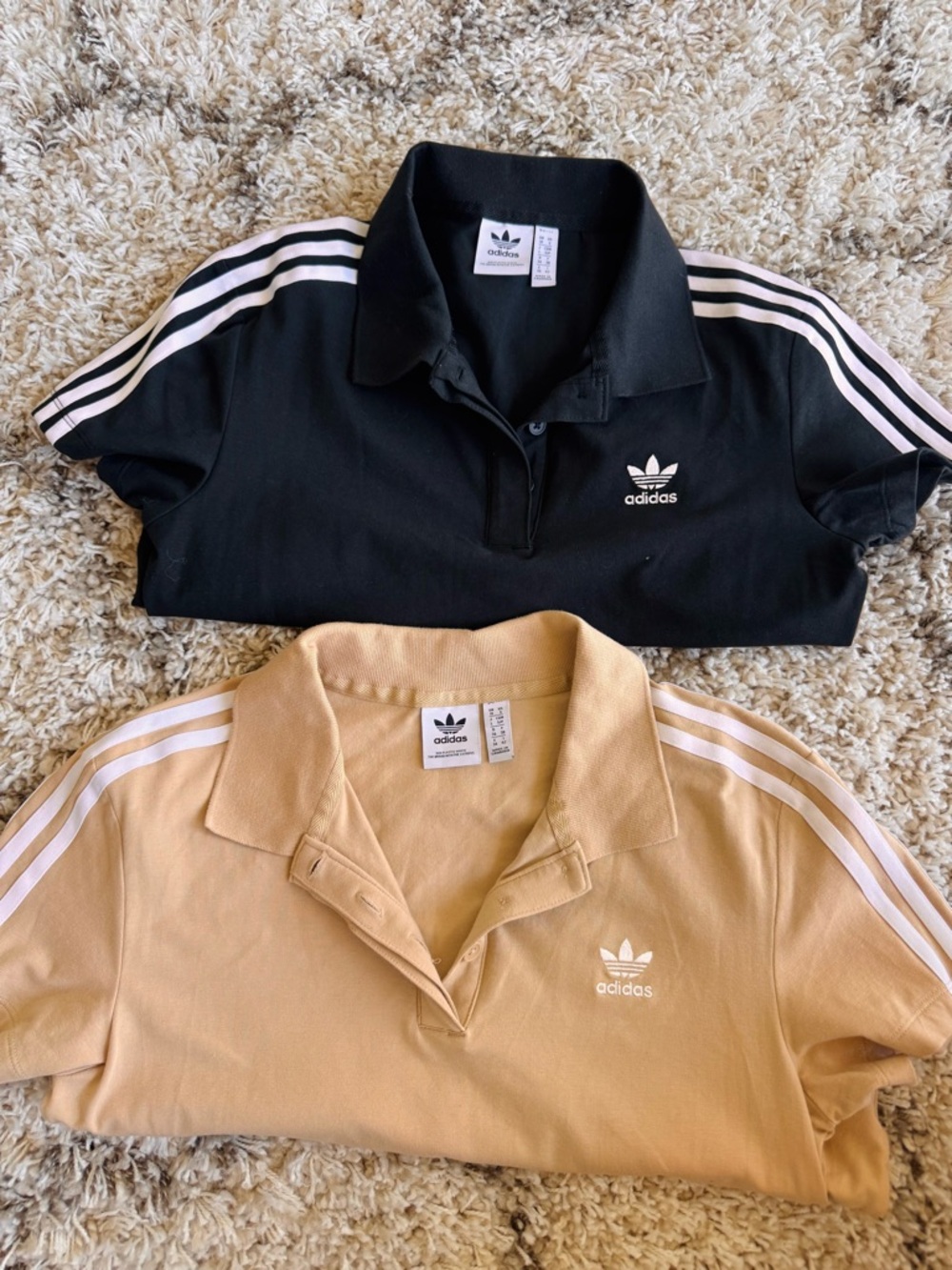2 adidas Originals Women's Adicolor Polo Tee Dress, Beige & Black, Size Small